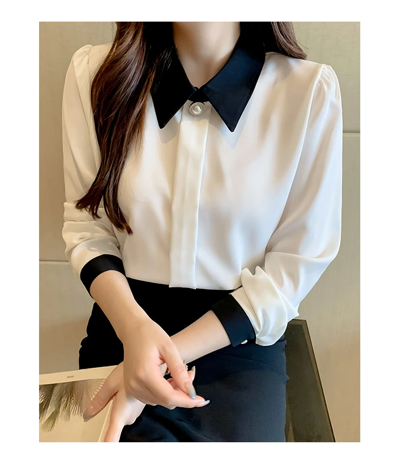 Autumn 2021 Elegant White Shirt Female Long Sleeve Top