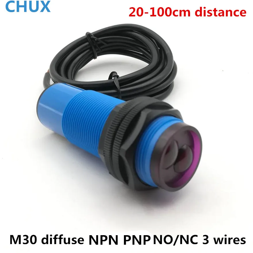 

CHUX Photoelectric Sensor Npn M30 20cm 30cm 50cm 70cm 1m Adjust Sensing Detect Distance Difuuse Type Infraed Swit