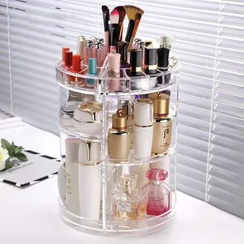 

360 Degree Rotating Makeup Organizer Box Transparent Acrylic Brush Holder Jewelry Makeup Organizer Cosmetic Beauty Storage Box