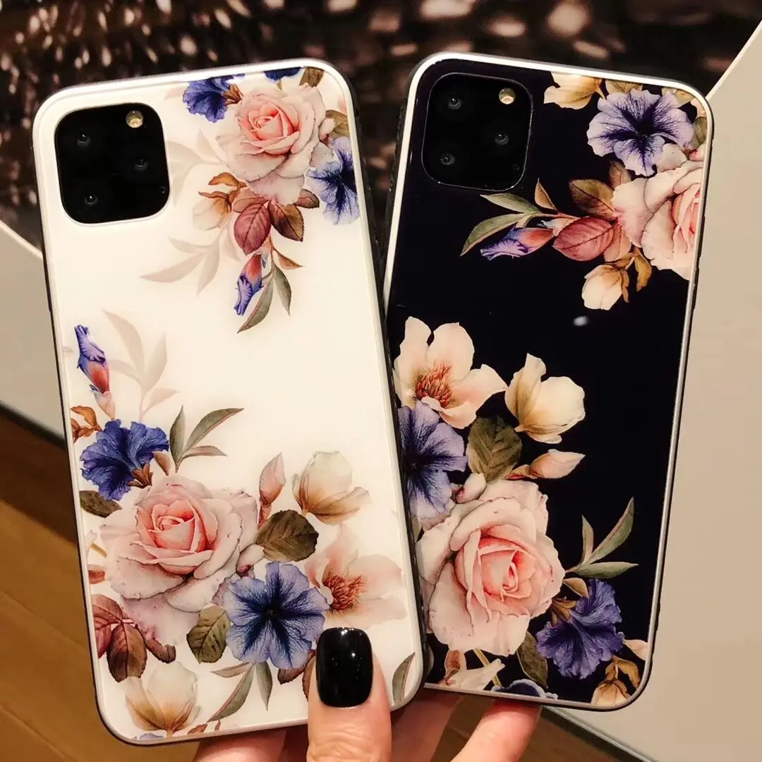 

luxury floral chime cute cat Mirror glass case for iphone 11 pro max case for iphone XS MAX CASE XR X 6 6S 7 8 plus 7plus cover