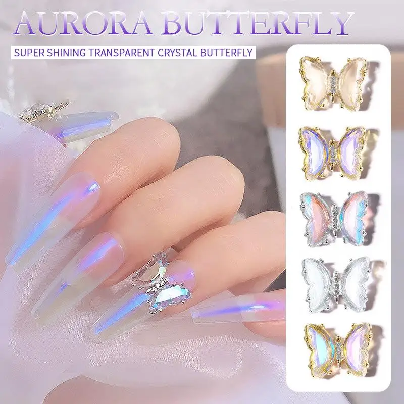 1 шт. Aurora блестками 3D бабочка Циркон ногти Стразы ювелирных украшений Hand-Made