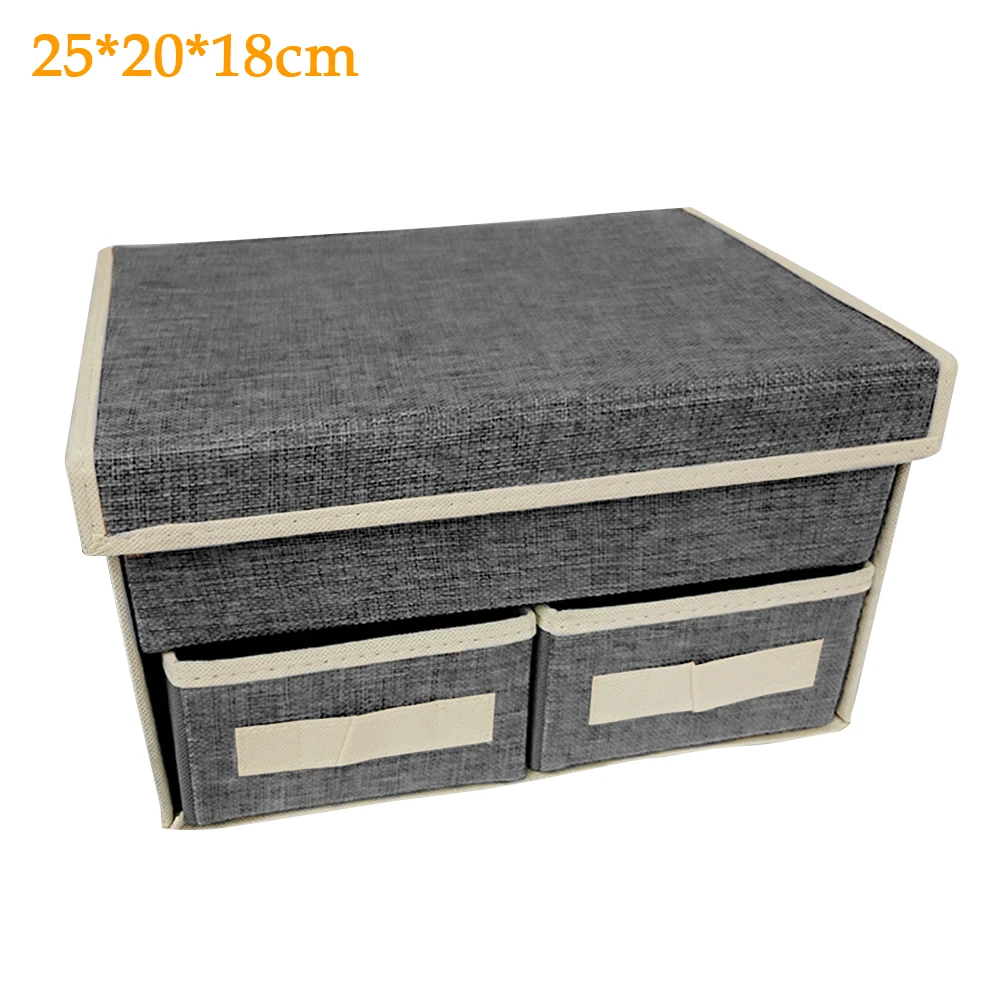 

Gifts Household Storage Box Multifunctional Dustproof Home Desktop Drawer Type Imitation Linen Double Layers Large Capacity