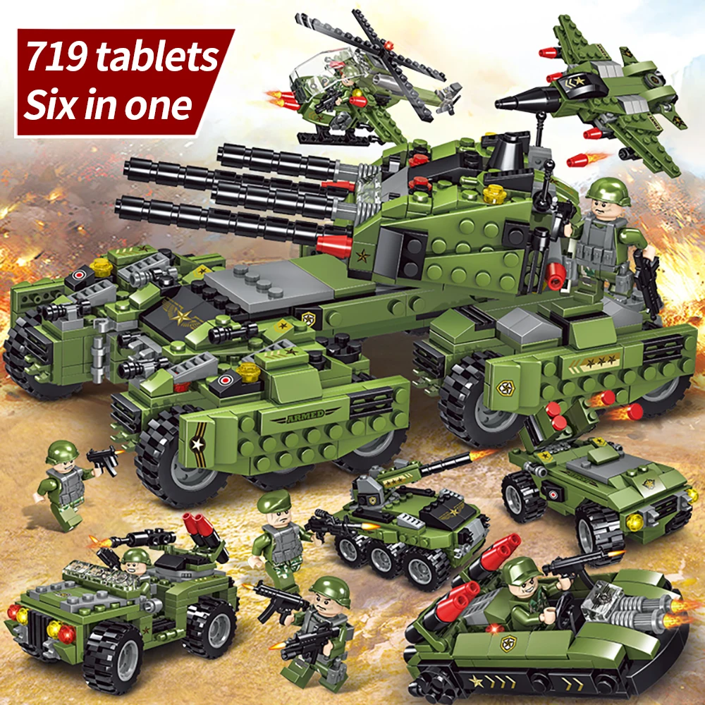 Cheap 710PCS Tank Building Blocks Helicopter Vehicle Aircraft Boy Toys Figures Educational Blocks Military Compatible LegoED Bricks
