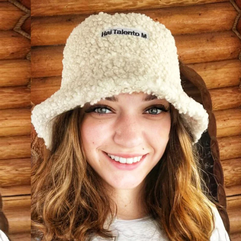 

2020 Women Fashion Lamb Winter Bucket Hat Female Sunscreen Fishermen Hat Thicken Warm Panama Outdoor Sports Fishing Sun Hat