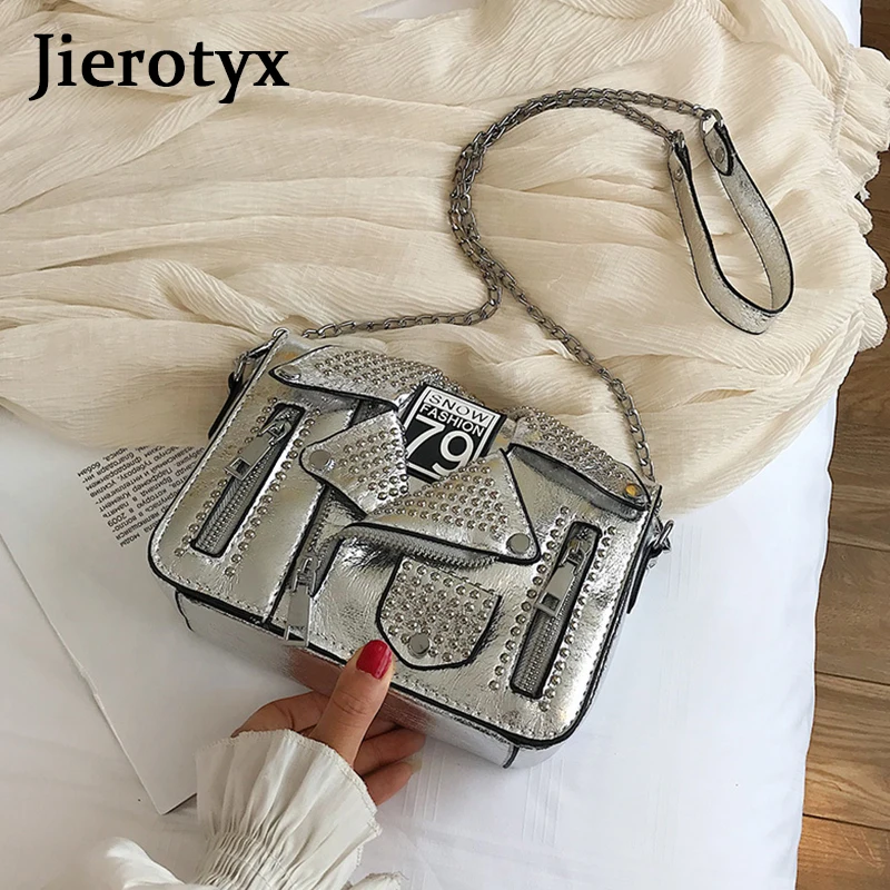 JIEROTYX Высокое качество заклепки панк куртка стиль Pu модная женская Повседневная сумка на плечо сумка через плечо женская сумка