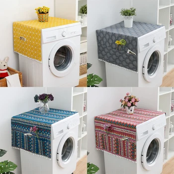 

Rural Style Striped Washing Machine Dust Cover Home Hotel Farmhouse Washing Machine Dustproof Decorative Polyester Cover