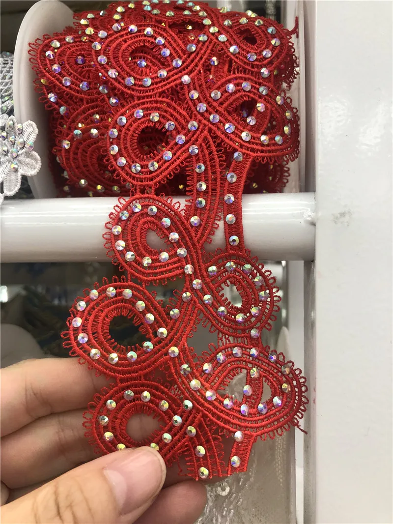 2.7'' Wide high quality  Luxry  Venice Applique / Venise chemical rhinestone Lace trim DIY crafted Fabric sewing wedding dress