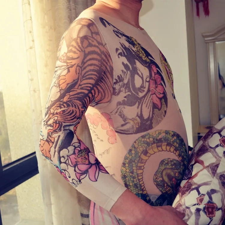 Сексуальные мужские чулки с обнаженной японской татуировкой, боди с пенисом, чулки для тела, Фетиш белье для него