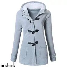 5XL женское осенне-зимнее пальто, Женское пальто с роговыми кожаными пуговицами, пальто большого размера, Полушерстяное пальто с капюшоном, элегантное плотное пальто