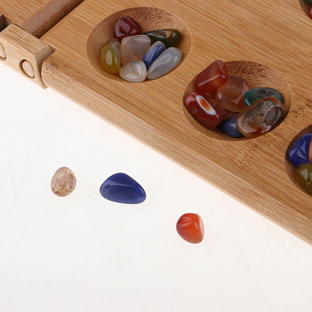 Mancala Набор для настольной игры с твердой складной деревянной доской и разноцветными стеклянными бусинами-Тактическая игра для детей