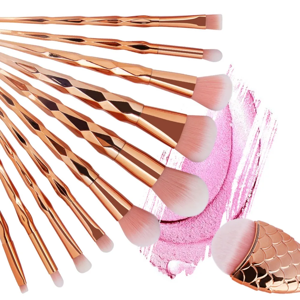 

11Pcs Diamond Rose Gold Makeup Brushes Set Foundation Loose Powder Eyeshadow Lip Brush Kit