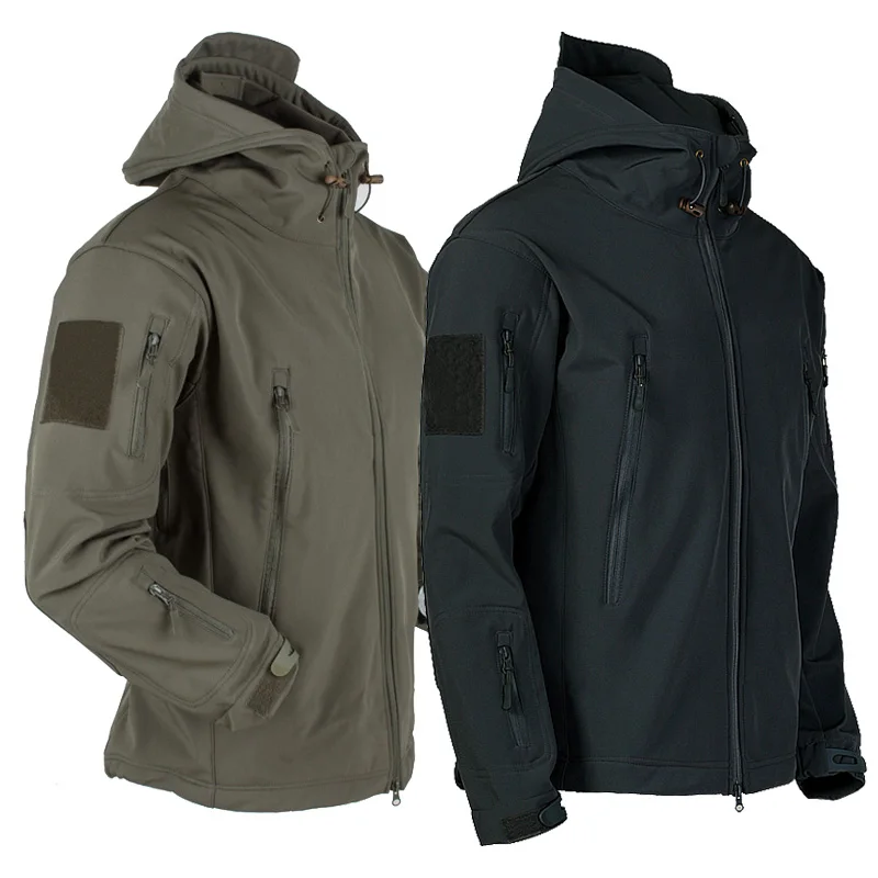 Chaqueta táctica de piel de tiburón, abrigo impermeable con capucha de estilo militar, prenda del ejército a prueba de viento y de tacto suave con diseño de piloto de vuelo