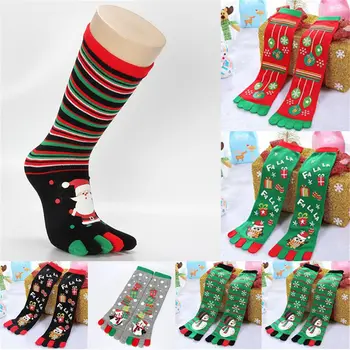 

2020 New Fashion Women Cartoon Christmas Printed Toe Socks Cotton Five Fingers Socks Casual Soft Socks Women Christmas Sock