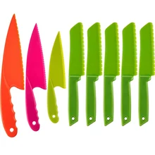 Criança conjunto de faca de cozinha de plástico seguro das crianças cozinhar chef facas de náilon para frutas pão bolo salada faca de alface