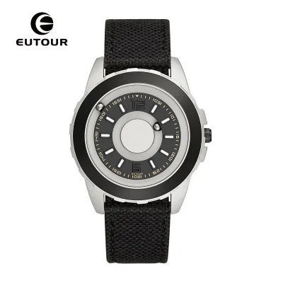 Silver Black Canvas Модные мужские кварцевые часы с магнитным шариком, брезентовый ремешок, тренд, слепые прикосновения, черные технологии, Wo мужские наручные часы, EUTOUR - Цвет: Silver Black Canvas
