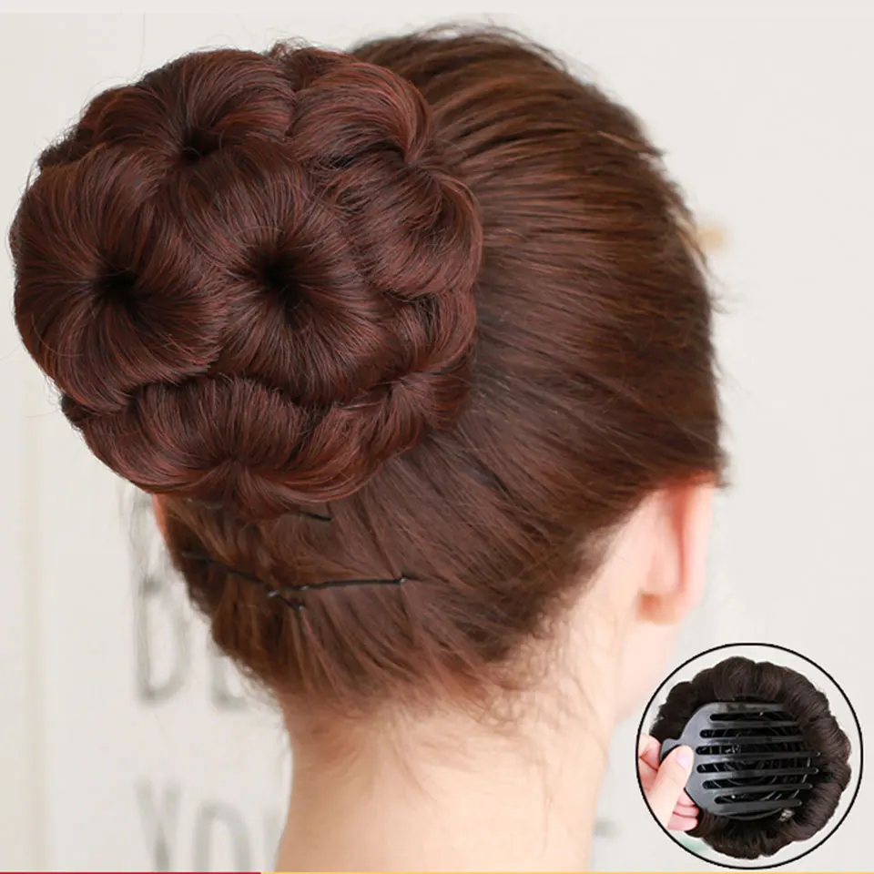 

Xnaira Synthetic Hair Donut Clip In Hairpiece HighTemperature Fiber Chignon Nine flowers Hair Women Curly Chignon Hair Bun