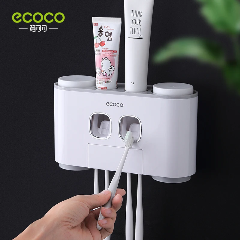ECOCO Wall Mount Automatic Toothpaste Squeezer Dispenser Toothbrush Holder Bathroom Accessories Storage Rack 4 Cups toothpaste squeezer,toothpaste dispenser,bathroom accessories set