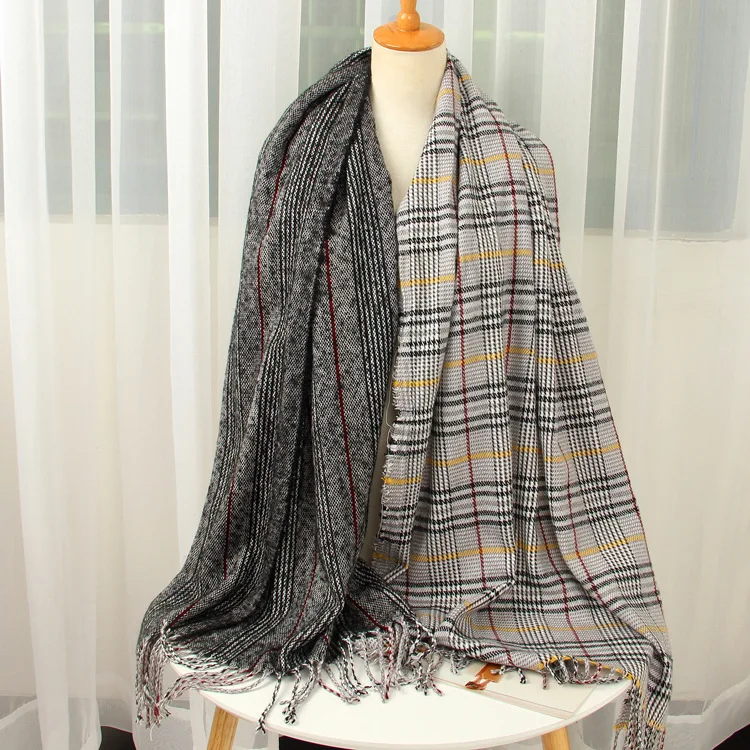 Двусторонний кашемировый шарф, зимние женские клетчатые шарфы с кисточками, пашмины, женские шали и накидки, одеяло, шарф, женский шарф