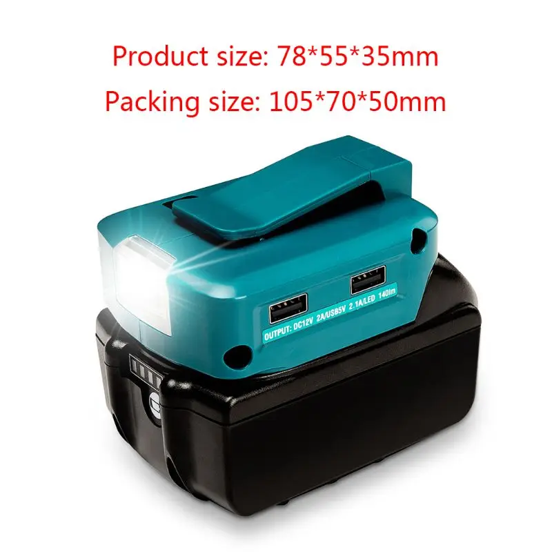 14.4V/18V Li-on Battery Dual USB Port with LED Light Spotlight Outdoor Flashlight for Makita Batteries charger adapter battery charger