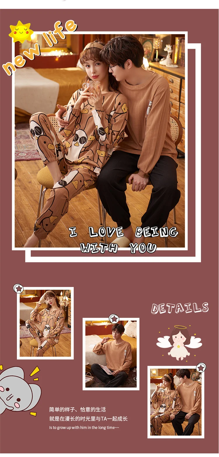 men's loungewear sets Oversized Long Sleeve Long Pants 2-piece Couple Winter Pajamas Sets Kawaii Smiling Shiba Inu Cartoon Men Women Cotton Home Suits silk sleepwear