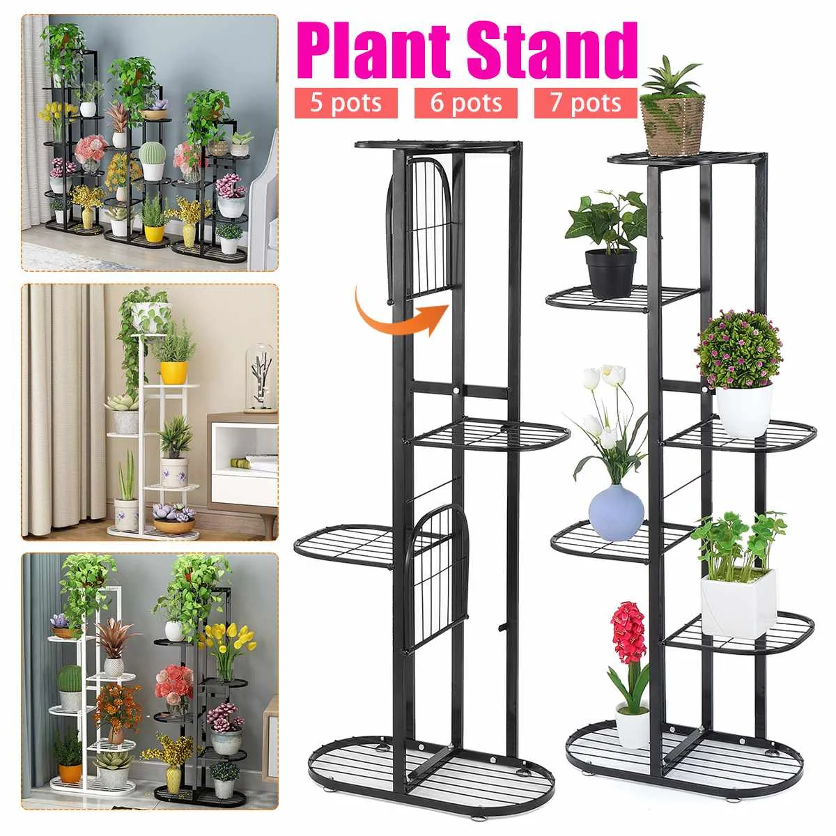 1pcs Plant Shelves Iron Potted Flower Plant Stand Rack Multiple Flower Pot Holder Shelf Indoor Outdoor Planter Display Organizer