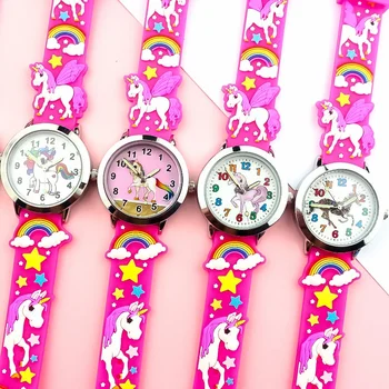 Kids Children Girls Boys Students Rainbow Unicorn Dinosaur Colourful Silicone Watches Lovely Stars Party Gift Quartz Wrist Watch 1