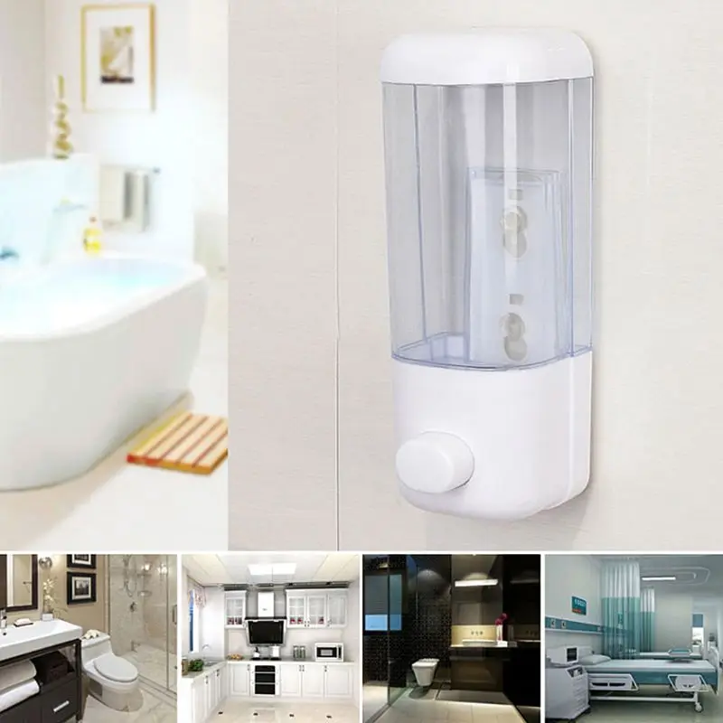 

500ml Bathroom Soap Dispenser Wall Mounted Self-Adhesive Shampoo Container Hand Press Clear Liquid Lotion Single Slot Storage