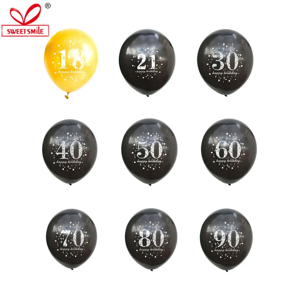 12inch Gold Black Latex Balloons 16 18 21 30 40 50 60 70 80 90 Years Birthday Decorations Anniversaire Wedding Party Supplies | Дом и сад