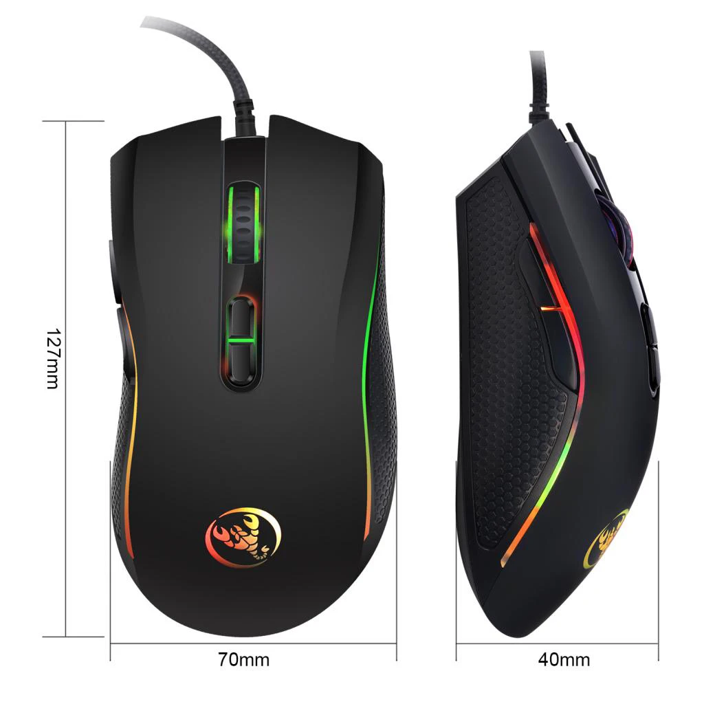 Office Gaming Home Mouse Adjustable 3200 DPI Optical Sensor 7 RGB Back Lighting Wired
