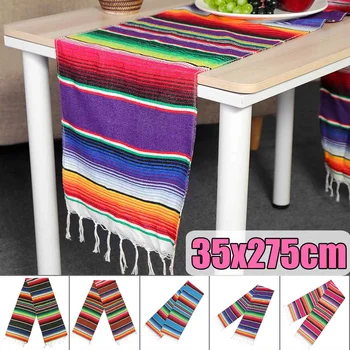 

5 Color Mexican Party Serape Cotton Tablecloth Stripe Table Runner Rainbow Wedding Chritmas Table Cloth Flag Home Decor