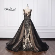 Реальное изображение Wellbirth вечернее платье трапециевидной формы с коротким рукавом robe de soiree вечернее платье с открытой спиной