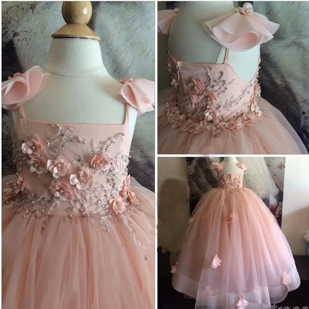 Bloem Meisje Jurk Applique Parels Pageant Dress Party Baljurk 3D Bloemen Crystal Custom Made Kids Formele Slijtage Bloem Meisje Jurk Applique Parels Pageant Dress Party Baljurk 3D Bloemen Crystal Custom Made Kids Formele Slijtage