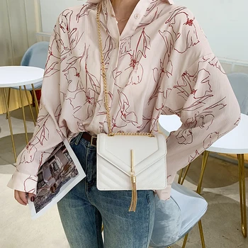 

PU leather 2019 for women new wild head Messenger bag tassel chain small square bag ladies shoulder bag diagonal package