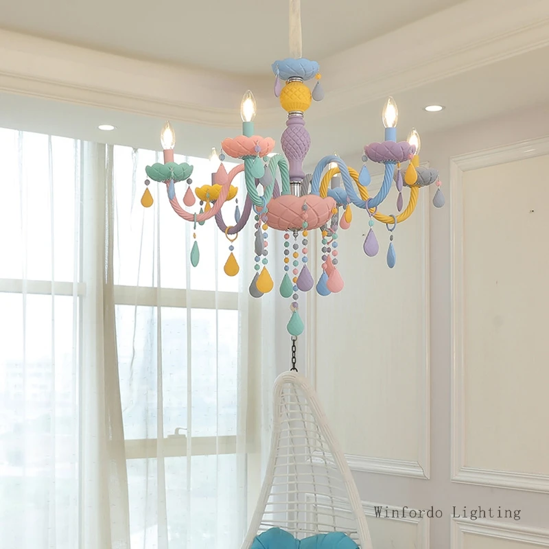 black chandelier Rainbow Crystal Chandelier European Candle lustres Children's Bedroom Princess Makaron Lamps Winfordo Lighting 110V/220V grey chandelier