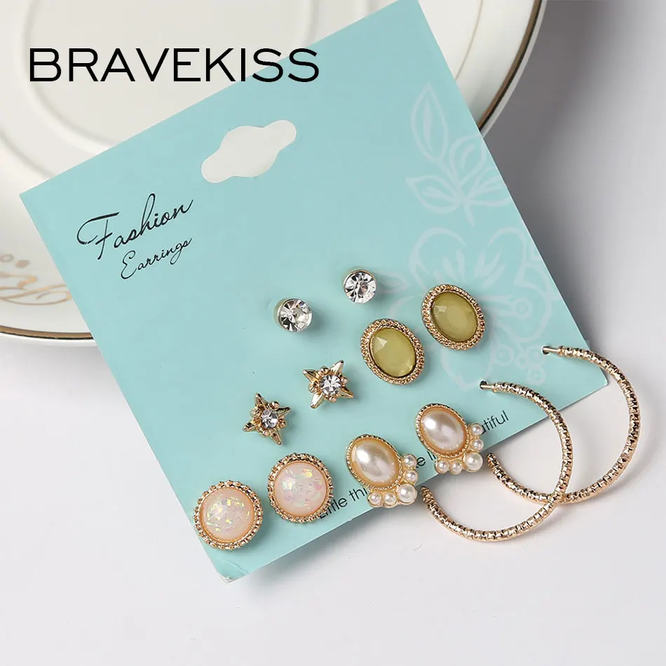 BRAVEKISS роскошные маленькие жемчужные серьги 6 пар набор звезда CZ Ретро стиль