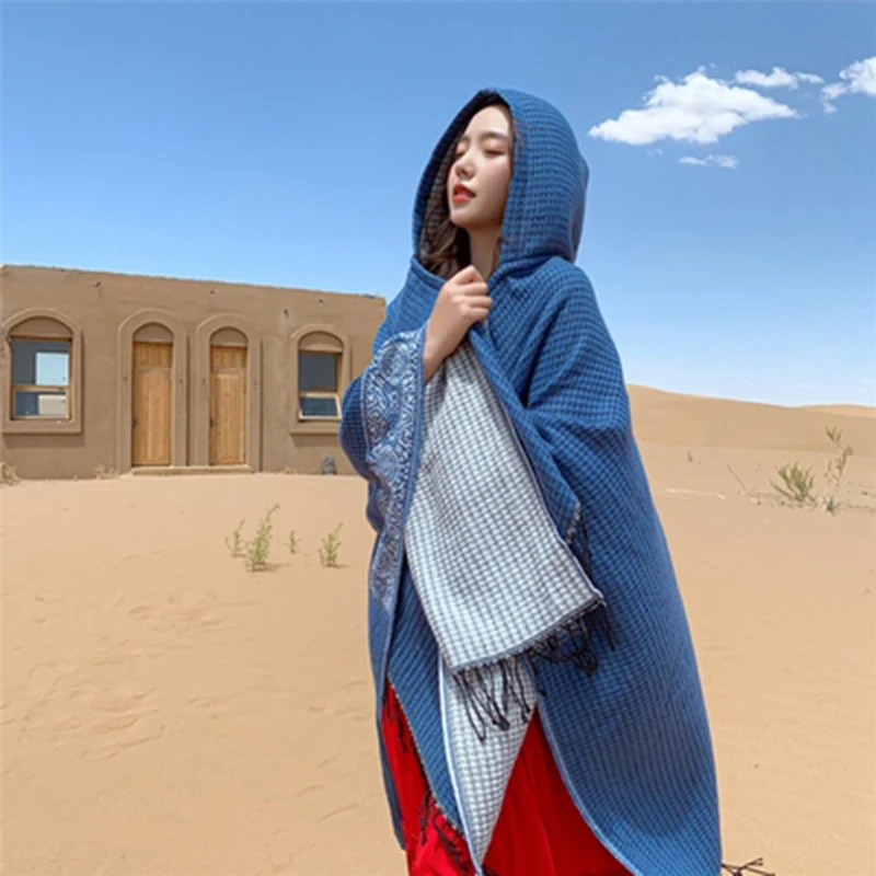 

2020 Travel Pashmina 150CM*130CM Photo Cape Big Shawl Women Wear Hooded Scarf Keep Warm Pashmina National Style Pashmina