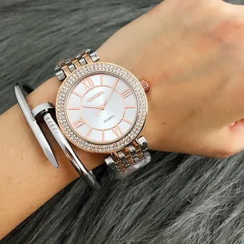 

CONTENA Fashion Full Steel Roman numerals Watch Women Luxury Diamond Women's Watches Rose Gold Ladies Watch Clock Reloj Mujer