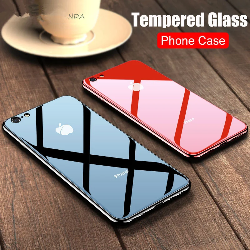 

Luxury Tempered Glass Case for Iphone Xs Max Xr 10 Phone Cases for Apple IPone 8 7 6 6S Plus X Silicone Bumper Cover Accessories