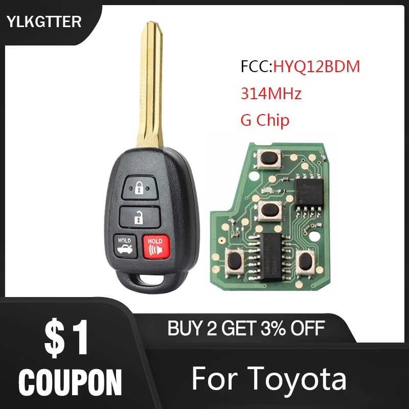 YLKGTTER 4 кнопки дистанционного ключа автомобиля для Toyota Prius C 2012-2016 Camry 2012-2014 ключ с