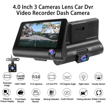 

3 Cameras Lens Car DVR 4.0'' Dashcam Dual Lens Dash Cam With Rearview Camera 1080P HD Video Recorder Auto Registrator