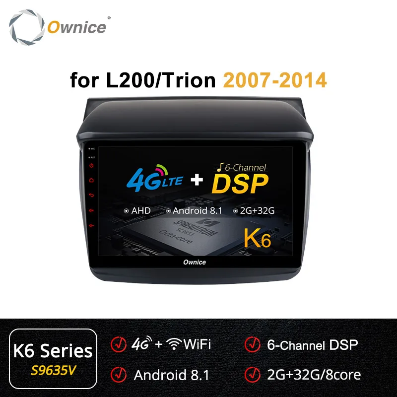 Ownice Android 9,0 автомобильный dvd-плеер для Mitsubishi L200/Trion 2007-/Pajero Sport 2008- автомобильный аудио стерео gps навигация - Цвет: S9635 K6 Series