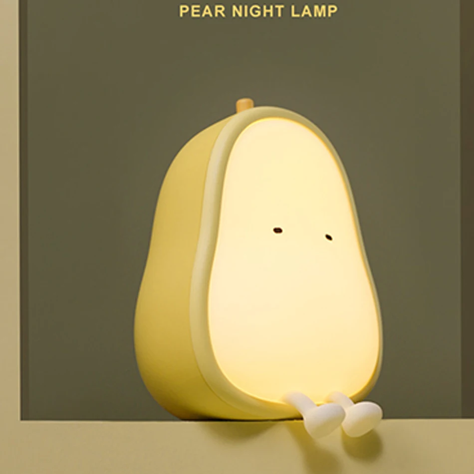 LED Pear-shaped Fruit Night Light USB Rechargeable Dimming Table Lamp Bedroom Bedside Decoration Silicone Light Kid Gift potato night light