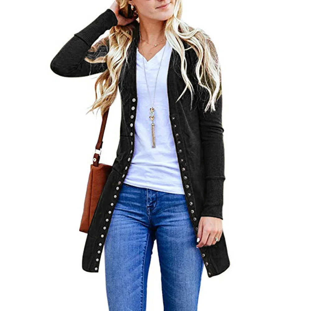 

Womens Open Front Button Down Cardigan Sweater Long Sleeve Plus Loose Drape Women Sweater 2019 Winter Tops Sueter Mujer C30822