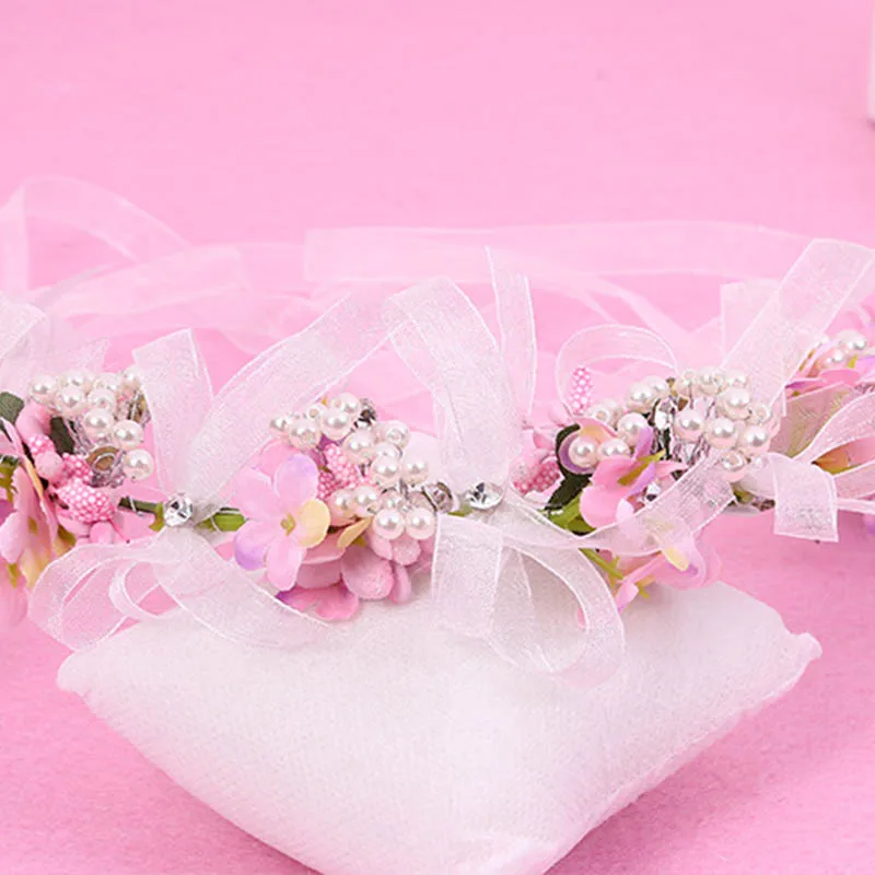 

FORSEVEN Handmade Flower Simulated Pearls Headband Ribbon Wreath Wedding Party Girls Garlands Floral Wedding Accessories JL