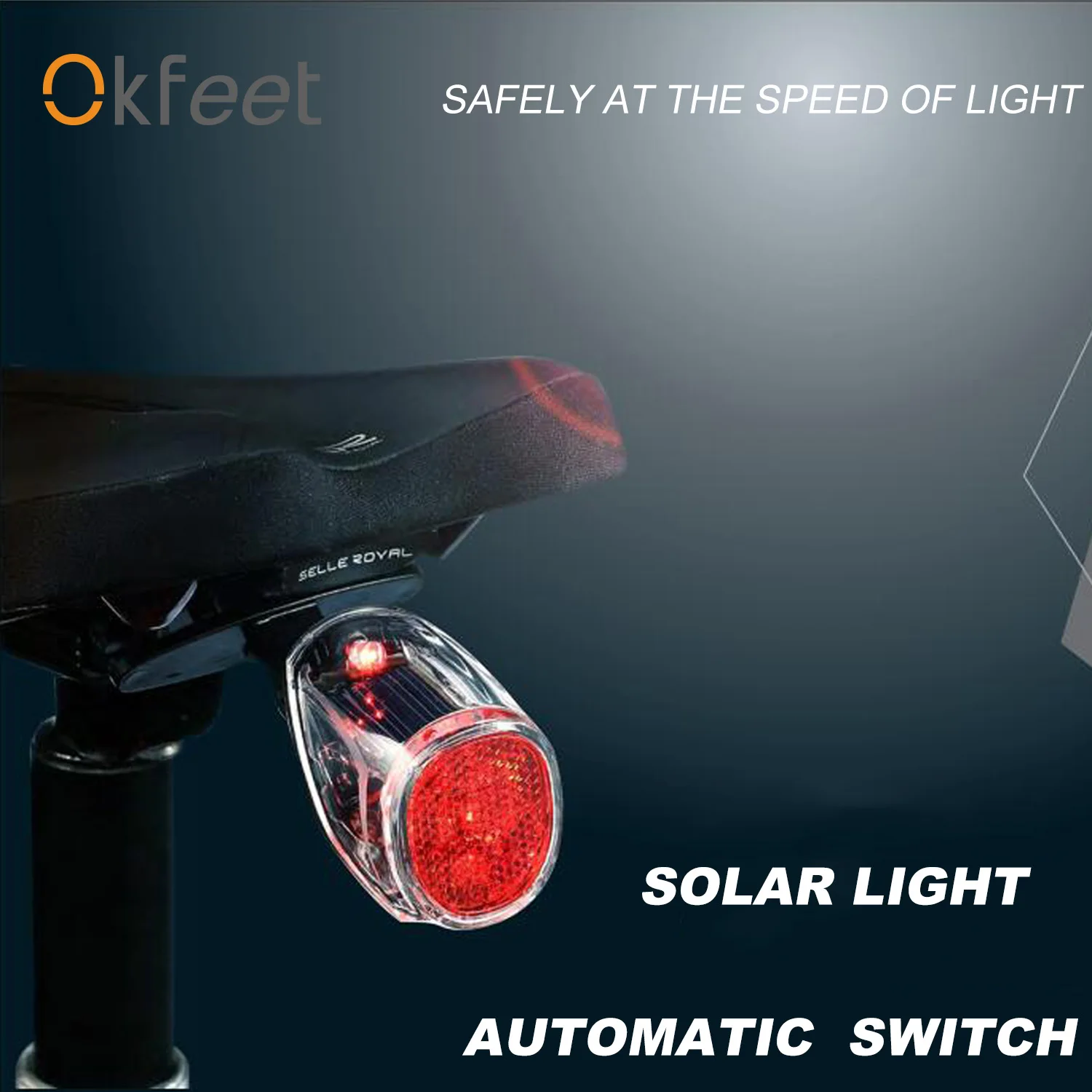 Okfeet MTB Mountaion Bicycle Bike Rear Tail Induction Light Natural Sunlight with Solar Energy Inside Battery | Спорт и развлечения