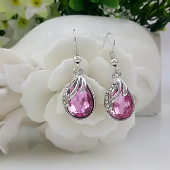 

Women's 100% Fine 925 sterling silver transparent classic earrings rose red bride Christmas gift E067