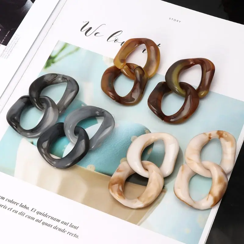 

Multi Color Tortoise Shell Acrylic Resin Irregular Hoop Chain Drop Earrings Girl