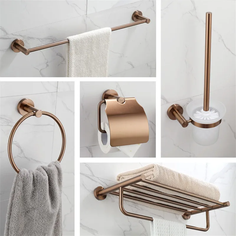 Bathroom Hardware Accessory Set Brass Tissue Roll Holder Towel Rack Toilet Brush Corner Shelf Robe Hooks Rose Gold Wall Mounted