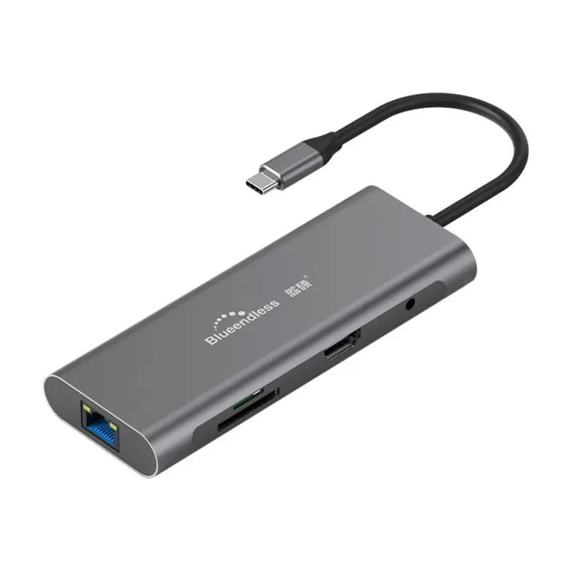 Серый Быстрая USB C на Hdmi VGA Ethernet адаптер многофункциональный концентратор 4K HD USB 3,0 концентратор 9 в 1 док-станции - Цвет: Серый