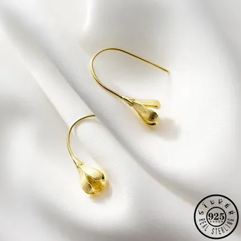

925 Sterling Silver Small Flower Shape Earings Statement Gold Color Plated Hanging Dangle Drop Earrings for Women